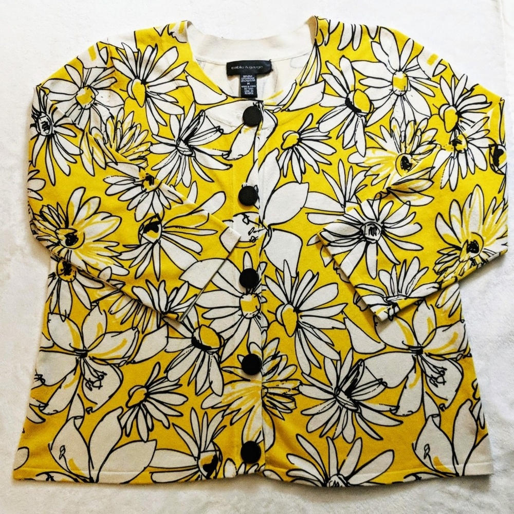 Cable & Gauge Yellow Floral Silk Cardigan M